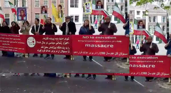 محکومیت نمایش انتخابات قلابی آخوندی در ایران - تظاهرات در هلند لاهه مقابل پارلمان